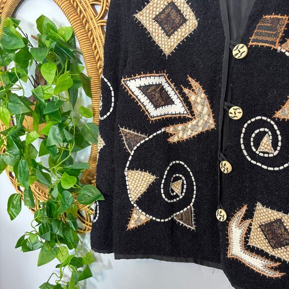 Vtg Black Cardigan Beaded Sequin Geometric Statement Sweater | Dark Autumn - Picture 9 of 9